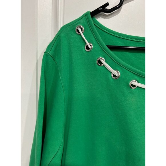 Green 3/4 Sleeve Top With Grommet  Lace Up Neckline Size XL - Picture 4 of 8